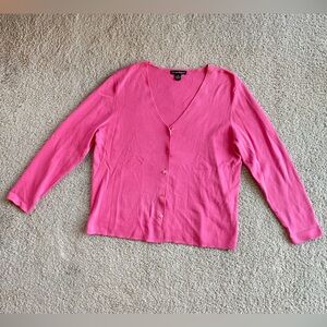 Designers Originals Solid Pink Cardigan Size X-Large Button-Down V-cut Pastel
